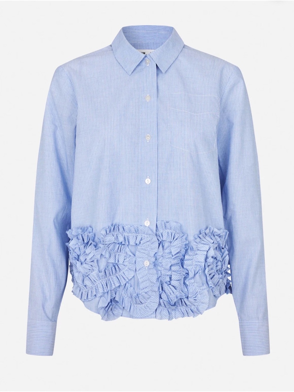 Light Blue Ruffle-Hem Button Down Shirt - Women's Cotton Blend EU 34 NWT - Picture 2 of 5